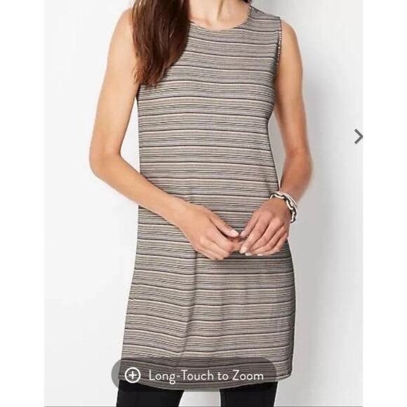 J.Jill Dresses & Skirts - J.Jill Wearever Women’s Large Caramel Stripped Ribbed Knit Tunic Dress Side Slit